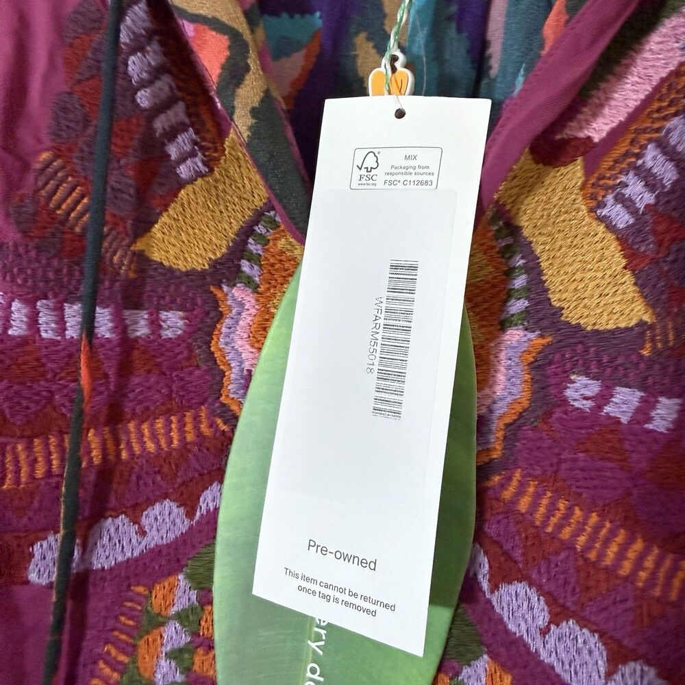 FARM RIO Womens XL Foliage Embroidered Maxi Dress Multicolor Tropical Boho - Picture 6 of 14